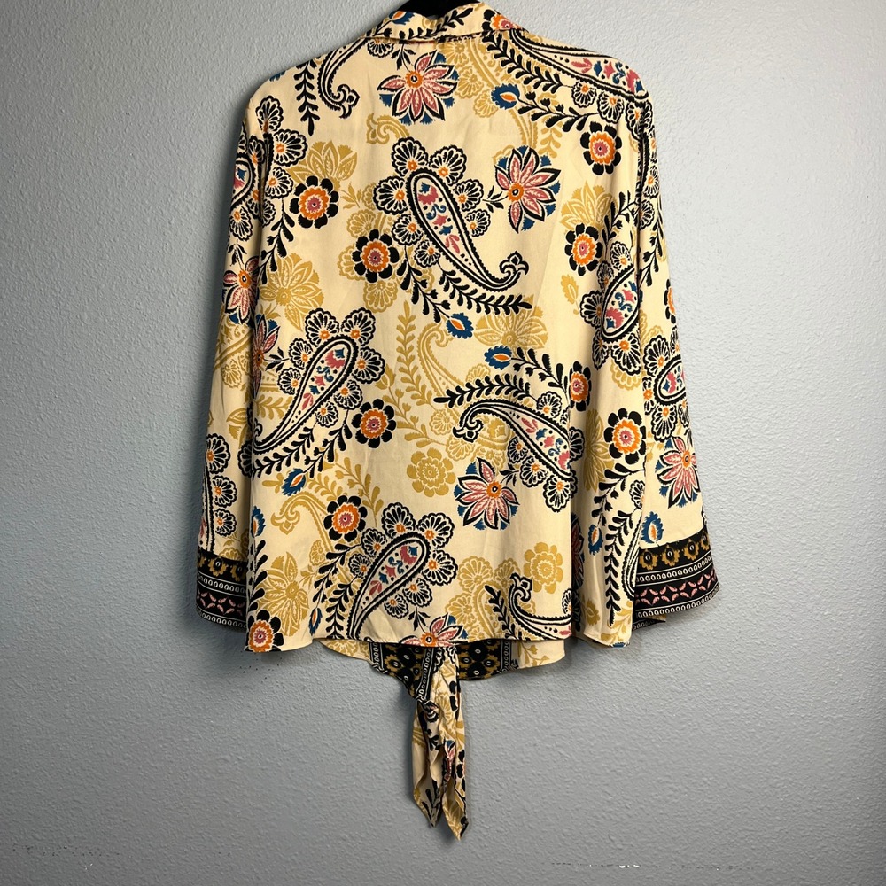 Cato Paisley Floral Tie Front Blouse Top Button Down Long Sleeve 14/16W Career - Picture 4 of 10